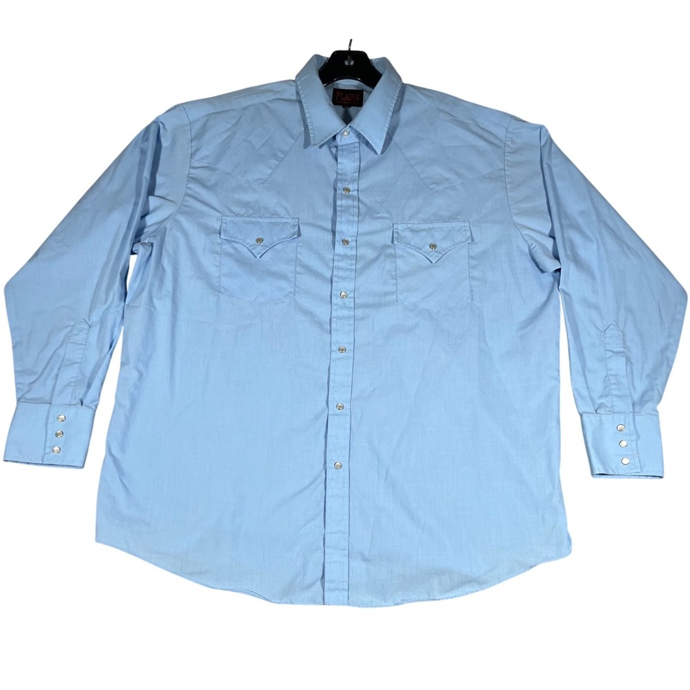 Plains Western‎ Wear Mens XL Light Blue Pearl Snap Long Sleeve Shirt 33E3209R-99